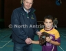 North Antrim Youth Development Officer Declan Heggarty presenting Naomh Padraig team captain Callum Kane with the North Antrim U10 Division 6 Indoor Hurling League Shield